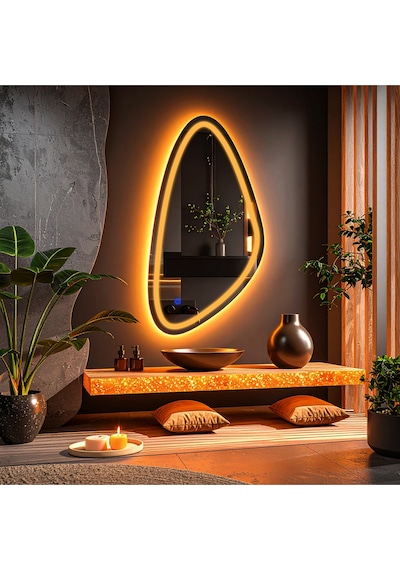Sinela Amber Led'li Lazer Kumlamalı Lavabo & Banyo Aynası Dokunmatik Sensörlü 55 X 110 Cm Turuncu