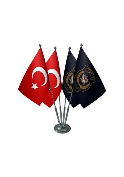Masa Üstü Pöh Polis Özel Harekat Bayrağı Türk Bayrağı Dörtlü Krom