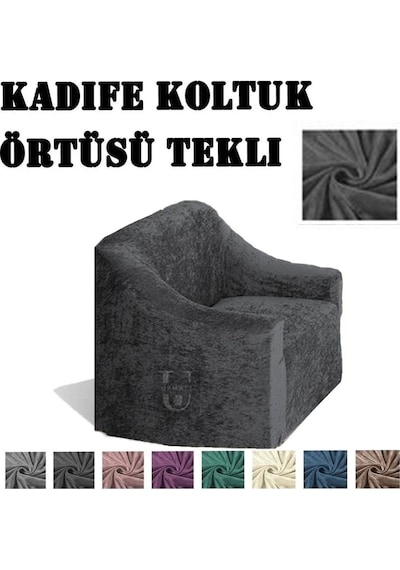 StarMall Kadife Koltuk ,kanepe, çekyat Örtüsü, koltuk Kılıfı Tekli  Antrasit