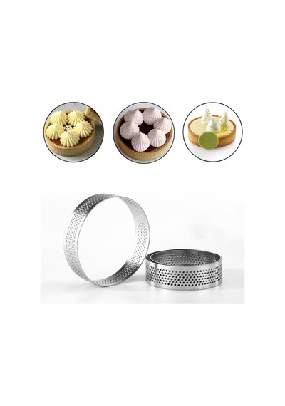 Yuvarlak Delikli Tart Kalıbı 8 Cm, 4'lü Set, Paslanmaz Çelik, Gümüş Çok Renkli