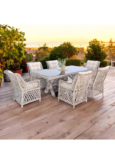 Alaska Rehome 100x200 Rattan Bahçe Masa Takımı 43 Açık Kahverengi