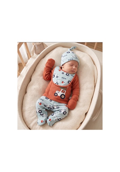 Mother Love %100 Organik Pamuk 5'li Hastane Çıkışı Yenidoğan Bebek Kıyafeti Seti Traktör Desenli