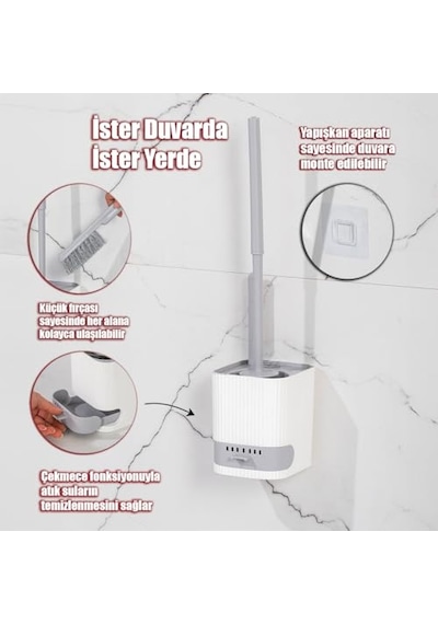 Porsima 2026 Pratik Temizlik Tuvalet Fırçalığı Banyo Tuvalet Fırçası Wc Fırçası - Gri Beyaz Açık Ahşap