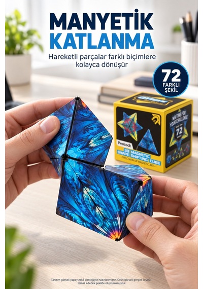 Manyetik Sonsuz Küp Qiyi 72 Şekilli Dönüşen Zekâ Oyunu Antistres Peacock Mavi 6,3 Cm