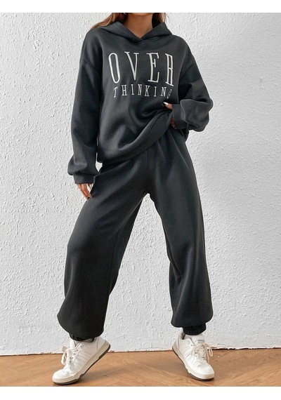 Over Thinking Eşofman Takımı Sweatshirt Jogger -füme Baskılı Oversize Şardonlu Kapüşonlu Lastik Paç Füme Over Thinking Eşofman Takımı Sweatshirt Jogger -füme Baskılı Oversize Şardonlu Kapüşonlu Lastik Paç Füme