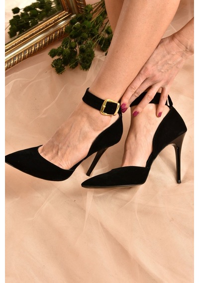 Fox Shoes Siyah Süet Kadın Topuklu Ayakkabı K654073302 Siyah
