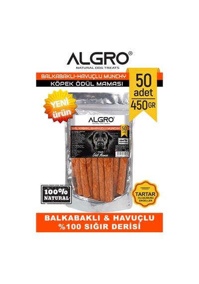 Algro Balkabaklı & Havuçlu Sığır Derisinden Munchy Stick Ödül Maması 450 G