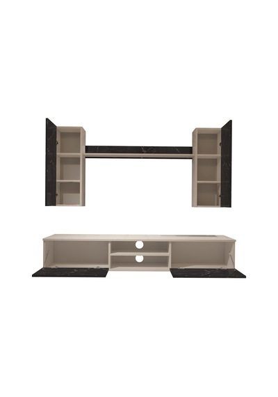 Decoraktiv Eko 7 Mdf Dvd Tv Ünitesi Tv Sehpası Beyaz - Siyah Mermer