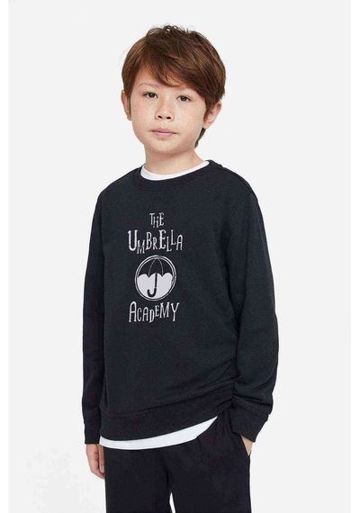 Tshirthane The Umbrella Academy Logo&Yazi Baskılı Unisex Çocuk Siyah Sweats Siyah