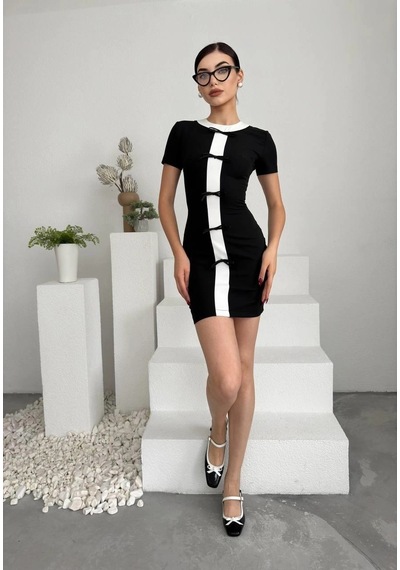 Valensdesign Cazzie Fiyonk Detaylı Elbise Siyah