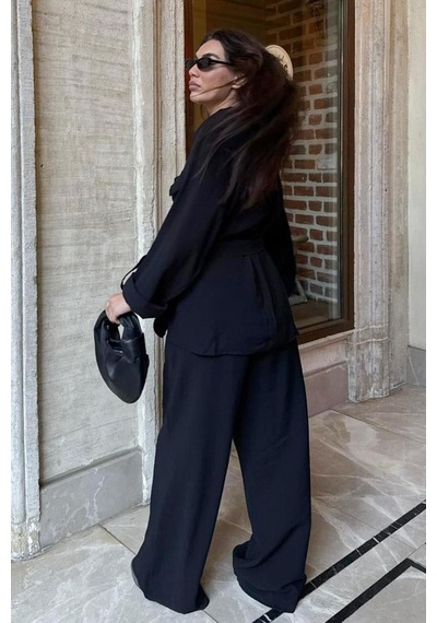Seeh Siyah Uzun Kollu Oversize Kadın Takım Sh338 Standart