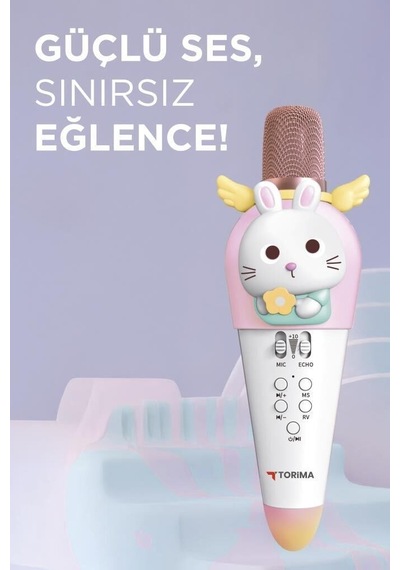 Özel Seri Kablosuz Cihaz Kıdmıc03 Beyaz Tavşan Figürlü Şarjlı Bt Karaoke Mikrofon 5w