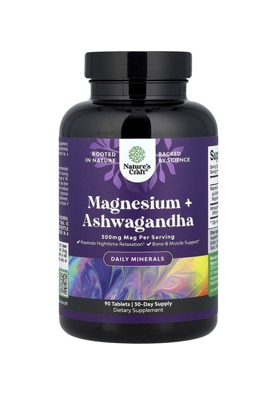 Nature's Craft, Magnesium + As-hw-aga-ndha, 90 Tablets