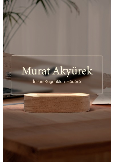Kişiye Özel Led İsimlik Masa Lambası Masif Ahşap Tabanlı Usb Kablolu Pleksi Led Gece Lambası