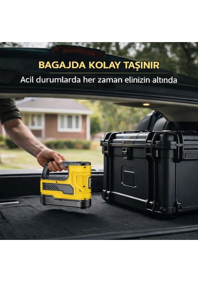 Araç Lastik Hava Kompresörü 150 Psı 12v Çakmaklık Girişli Taşınabilir Dijital Göstergeli Led Işıklı Hava Pompası Sarı
