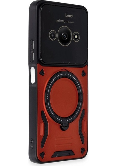 Xiaomi Poco C61 Kılıf Joy Lens Standlı Kapak Kırmızı