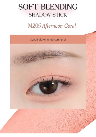 Kremsi, Kolayca Uygulanan Ve Sabitlenen Fırçalı Kalem Far Soft Blending Shadow Stick M205 Afternoon Coral