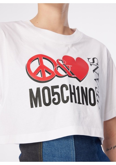 Moschino Jeans Beyaz Kadın Yuvarlak Yaka Baskılı T-shirt 241k1j0703