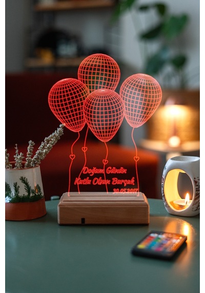 Doğum Günü 4 Balon 16 Renk Kumandalı 3d Gece Lambası