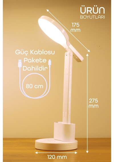 Şarjlı Led Masa Lambası Kalemlik Telefon Standlı Renk Ayarlı Dokunmatik Dimmer S9 Beyaz