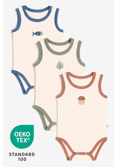 Luppinos Ocean 3lü %100 Pamuk Nakışlı Bebek Atlet Set Ekru
