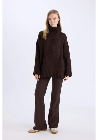 DeFacto Wide Leg Geniş Paça Esnek Belli Uzun Boy Pantolon E4387AX24WNBN505 Kahve