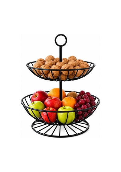 2 Katlı Metal Meyve Sepeti Siyah Geniş Hacimli Çok Amaçlı Meyvelik Sebzelik Sunum Standı Kaymaz Ayaklı Modern Mutfak Organizer Diğer