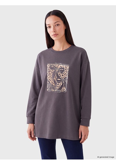 Lcw Everyday Gri Soft Touch Oversze Kadın Sweatshirt Tunik Diğer
