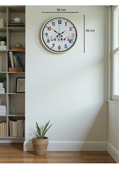 36 Cm Krem Çocuk Odası Duvar Saati Çocuk Odası Renkli Rakamlı 41643692