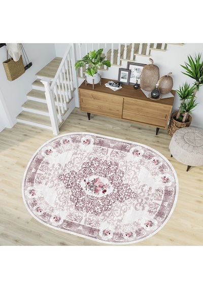Rovigo Home Dijital Baskı Yıkanabilir Kaymaz Taban Oval Salon Halısı RVG7221-SD626 Çok Renkli