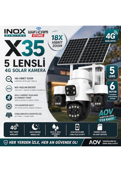 5 Lensli 6 Motorlu Hibrit Zoom 4g Solar Kameraa