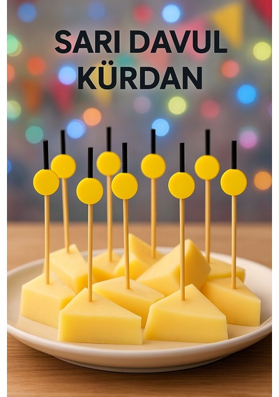 50 Li Sarı Davul Kürdan 12 Cm Parti, Sunum, Kanape, Kokteyl Ve Peynir Tabağı İçin Dekoratif Kürdan