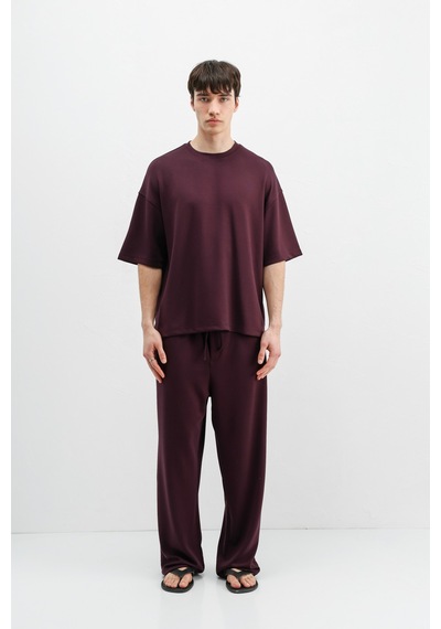 Modal Karışımlı Oversize Tişört Mürdüm