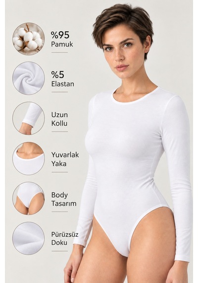 Loule Kadın 3'lü Uzun Kollu Pamuklu Alttan Kancalı Body 2 Siyah 1 Beyaz Siyah - Beyaz