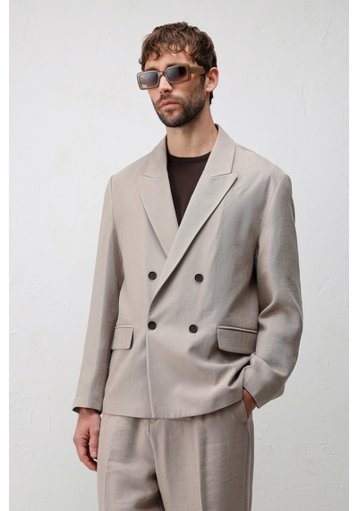 Antioch Modal Karışımlı Relaxed Fit Erkek Blazer Ceket Bej