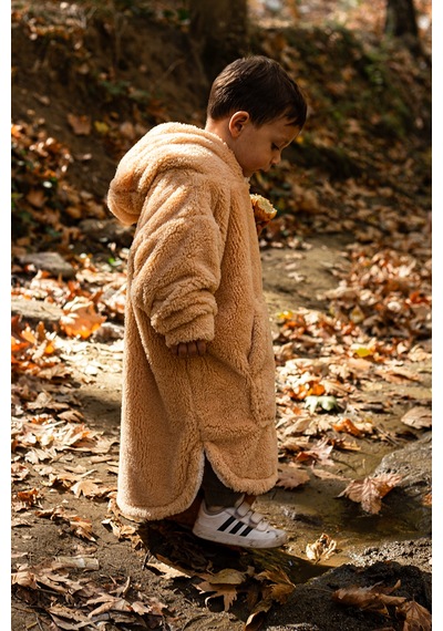 Luckka Heritage Çift Katlı Wellsoft Çocuk Giyilebilir Battaniye - Peluş Panço Oversize - Ztpufbat Bej