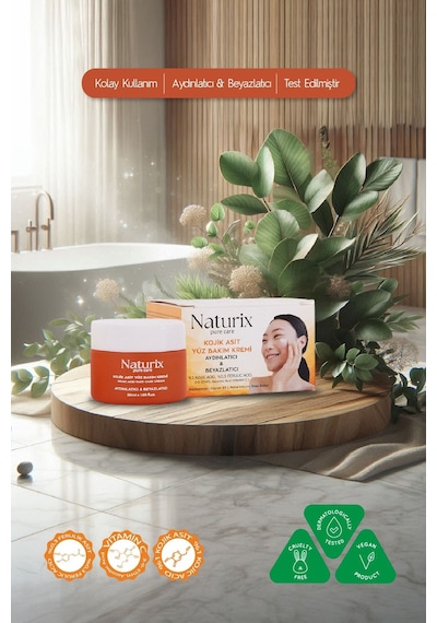 Naturix Kojik Asit Yüz Bakım Kremi - Leke Karşıtı, Aydınlatıcı, Cilt Tonu Eşitleyici, Niacinamide 50ml