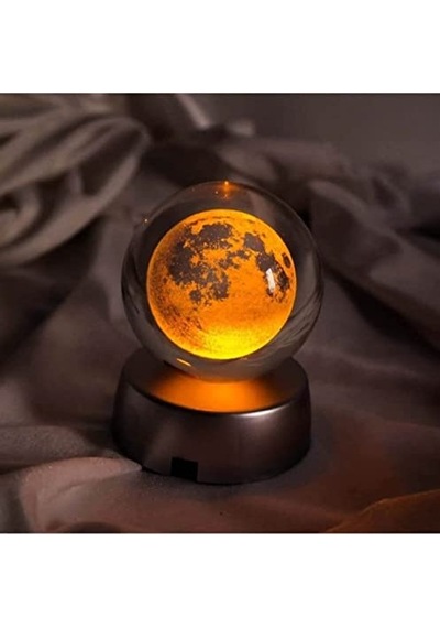 Ayrex Senon Dolunay Kristal Cam Küre Renk Değiştiren Led Işıklı Gece Lambası Dekoratif Hediyelik