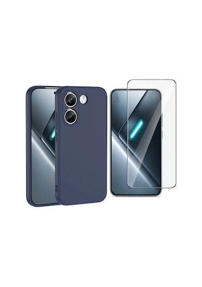 Xiaomi Poco X8 Pro Uyumlu Içi Kadife Lansman Kılıf Ve Şeffaf Temperli Cam Ekran Koruyucu Lacivert