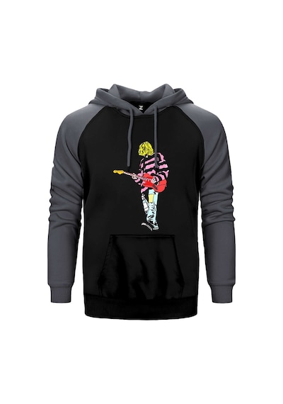 Nirvana Kurt Cobain Siluet Gri Renk Reglan Kol Kapşonlu Sweatshirt Gri