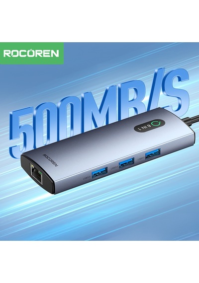 Rocoren 8 Portlu 4k 30hz Gigabit Ethernet Sd Tf Kart Okuyuculu 3 Usb3.0 Pd 100w Destekli Hub Çoklayıcı