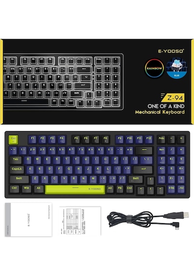 E-Yooso Z-94 Blue Switch  Mekanik Klavye Rainbow Işıklı Oyuncu Klavyesi