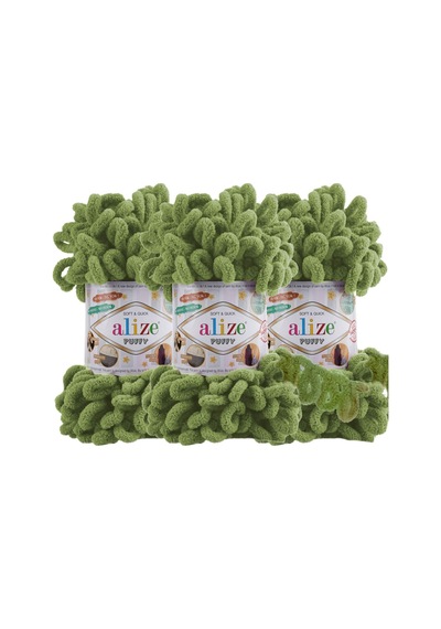 Puffy 3 Lü Paket El Örgü İpi - Şişsiz 100g X 3 Adet Renk No: 485 - Kaplumbağa Yeşili