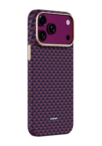 Apple iPhone 18 Pro Uyumlu Kılıf M-safe Şarj Özellikli Raptic Aramid Skin Origin Serisi Karbon Kapak Bordo