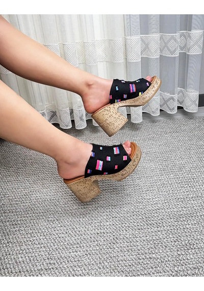Asmi Shoes Kadın Gresa Siyah Kot Mantar Taban Ortopedik Platform Topuklu Terlik