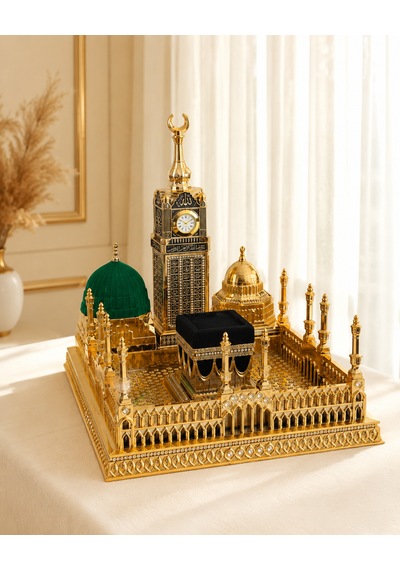 4 Lü Kâbe Ve Kutsal Mekânlar Gold Dekoratif Biblo 28x27 Cm Polyester İslami Ev Ve Ofis Dekoru 1