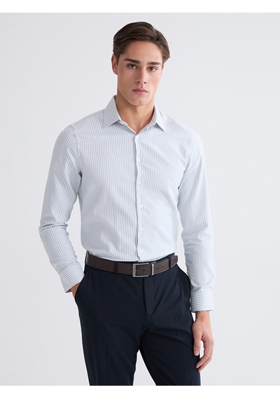 Lcw Busıness Yeşil Slim Fit Çizgili Gabardin Erkek Gömlek