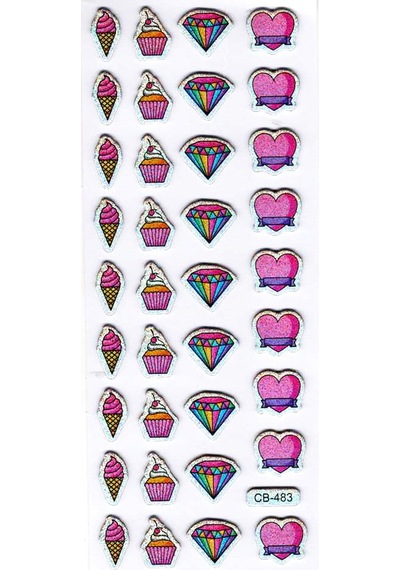 Sticker Kabartmalı Sticker Defter Planlayıcı Etiket Cb483 16x7 Cm- Elmas Kalp Dondurma Çok Renkli