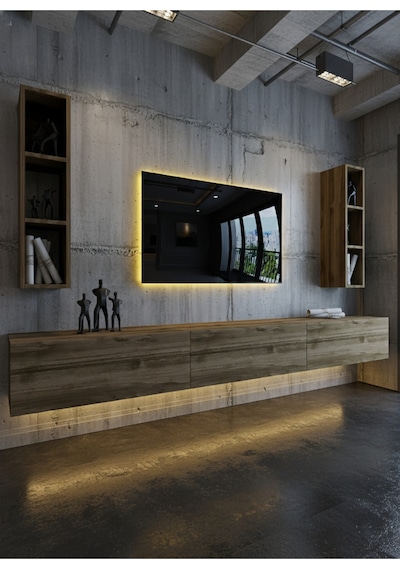 Resital Ledli Duvara Monte Tv Sehpası - Ceviz - W6007-2 Ceviz