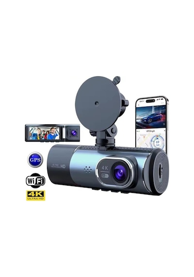 Pm-27086 3.16 Tft Ekran Çift Kameralı Gps Modüllü Hd Araç Kamerası Dvr 128gb Destekli